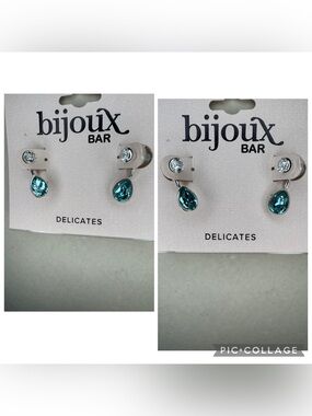 NWT Bijoux Bar Teal Crystal Drop Stud Earrings
